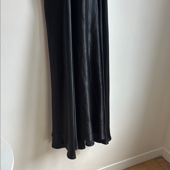 Anne Elegant Black Satin “feels” material open back Dress size small - Picture 5 of 9